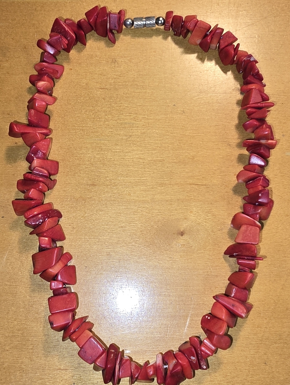 Coral Beaded Necklace sterling silver clasp 16in Long
